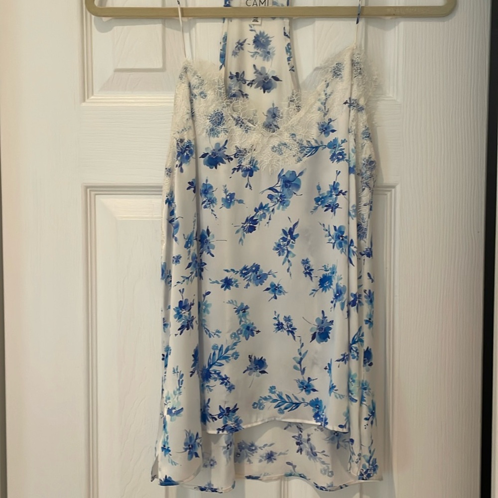 Blue Floral Silk Tank